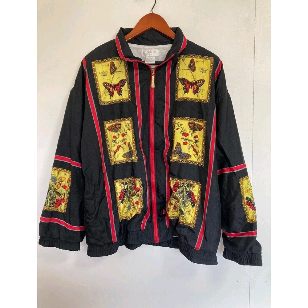 Vintage Adolfo Jacket Womens XL Black 90s Butterfly Boho Nature Retro Spring